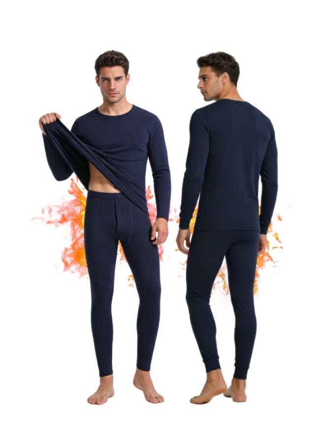 TIKNAL Men’s Thermal Underwear Fleece-Lined Soft Base Layer with Cashmere-Like Feel for Winter Dark Blue - Image 1
