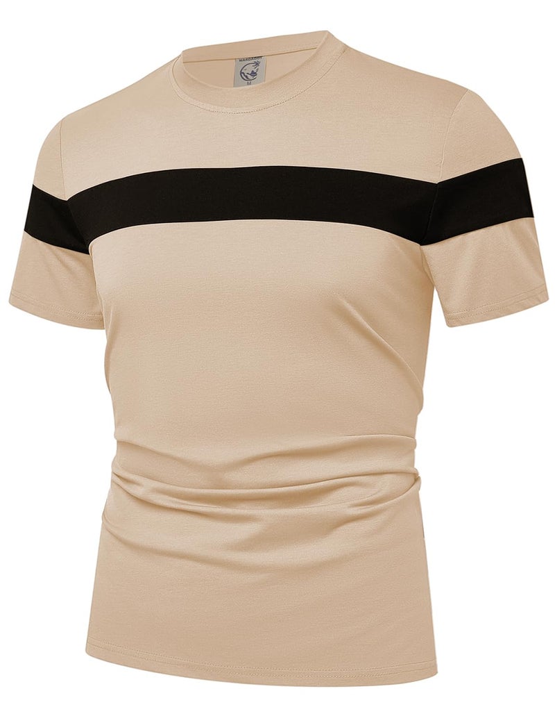 Hardaddy Men's Short Sleeve Tee Color Block Crew Neck Pullover Casual Basic Shirts Light Khaki XL - Image 5