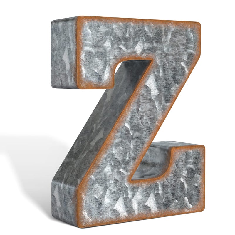 CraftyCrocodile 7"" Galvanized Metal Letters for Wall Decor - 3D Letter Z for Hanging & Freestanding - Unique Blend of Rustic  Vintage  Western  Industrial Styles - Image 1