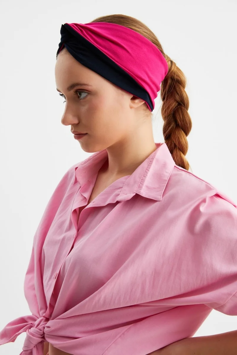 بوتيكجيز Fuchsia-Navy Blue Women's Trend Style Cotton Combed, Non-Slip, Soft, Flexible, Hair Band Bandana