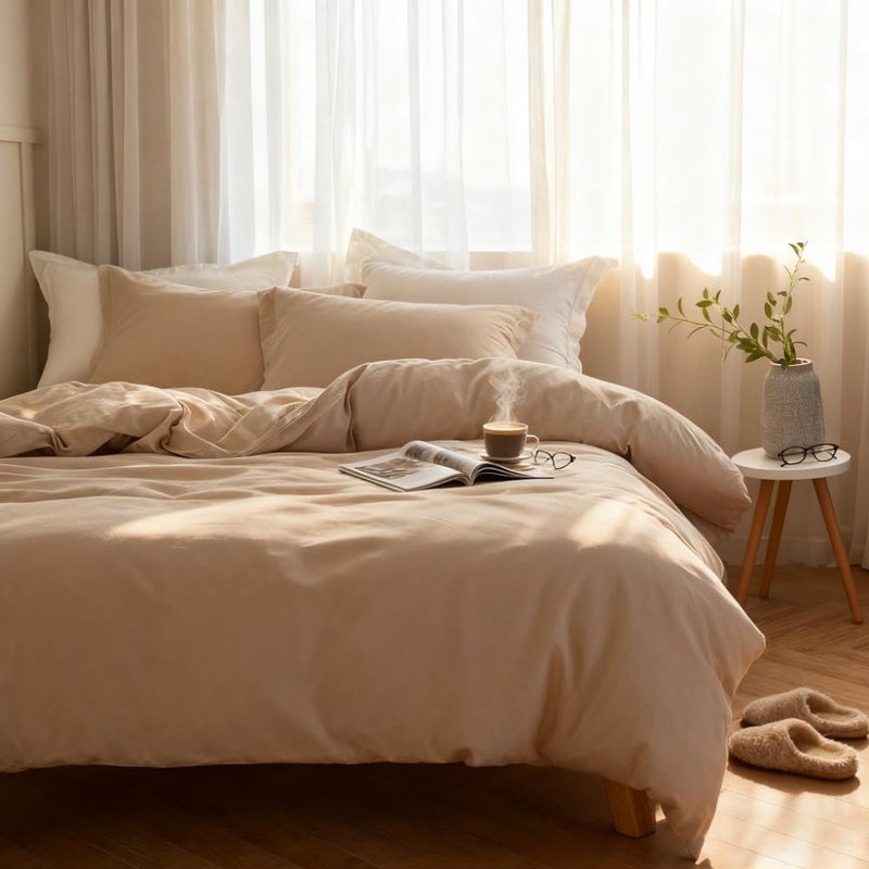 Simple&Opulence French Linen Duvet Cover Set 104"x 92"- 3 Pieces (1 Comforter Cover,2 Pillowcases)-Natural Flax Cotton Blend-Solid Color Breathable Farmhouse Bedding-Linen/Beige, King - Image 2