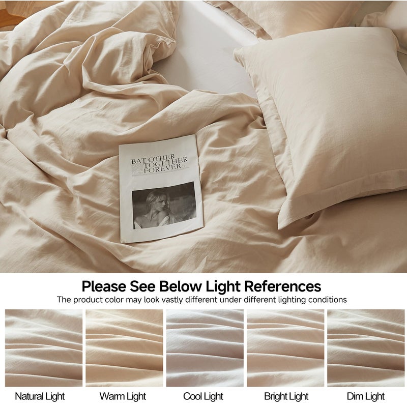 Simple&Opulence French Linen Duvet Cover Set 104"x 92"- 3 Pieces (1 Comforter Cover,2 Pillowcases)-Natural Flax Cotton Blend-Solid Color Breathable Farmhouse Bedding-Linen/Beige, King - Image 5
