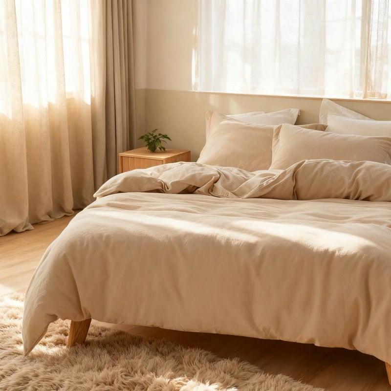 Simple&Opulence French Linen Duvet Cover Set 104"x 92"- 3 Pieces (1 Comforter Cover,2 Pillowcases)-Natural Flax Cotton Blend-Solid Color Breathable Farmhouse Bedding-Linen/Beige, King - Image 3