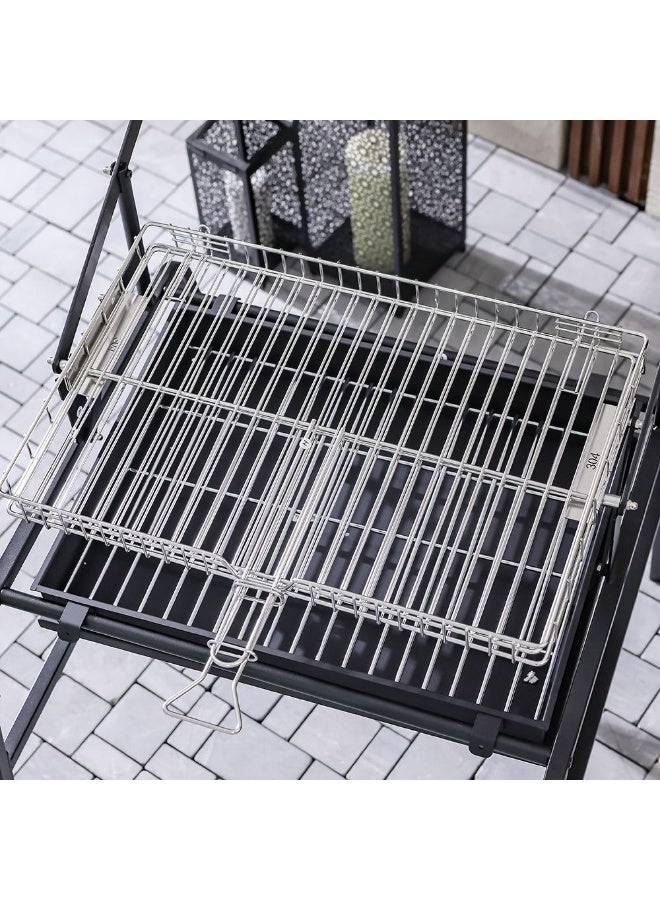 DANUBE HOME شواية باربكيو قابلة للعكس، شواية فحم خارجية بارتفاع شواية قابل للتعديل، شواية معدنية مدمجة للحديقة والتخييم L820×W66×H108 سم - أسود - Image 5