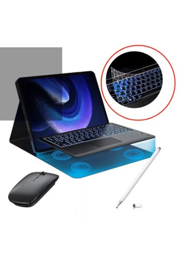 For Xiaomi Poco Pad 12.1 Touch Backlit Bluetooth Keyboard Case Red Rice 12.1 Case-Color:Black [leather Case + Touch Backlight + Mouse + Stylus]-Product Type:Lenovo Tab M11 (tb-330fu/xu/2024 Xiaoxin Pad 11 (tb-331fc) Without Pen Tray