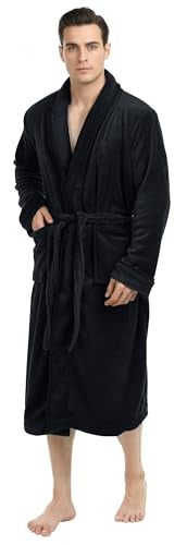 NY Threads Mens Robe, Luxury Plush Fleece Mens Bathrobe, Spa Bath Robe for Men, Large-X-Large, Black - Image 1