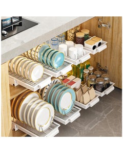 Generic Under Sink Organizer, Stainless Steel Pull Out Cabinet Organizer, Single Layer, Multifunctional Slide Out Shelves for Dishes, Cutlery, Cabinet Compatible Kitchen Organizer, white  - Image 3