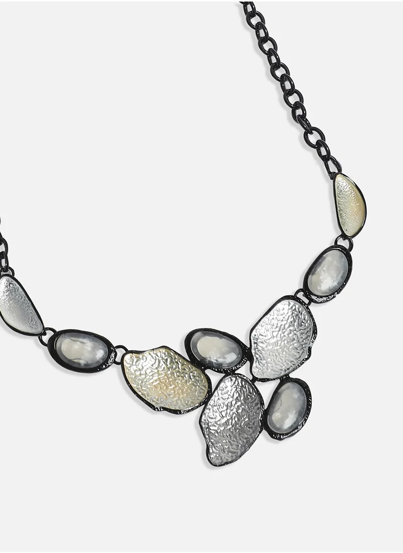 SOHI Gold-Coloured & Silver-Coloured Dented Stone Necklace