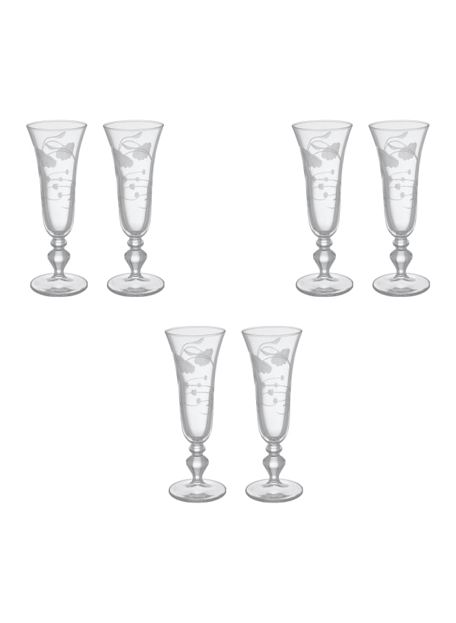 Pasabahce - Decorated Flute Glass Set 6 Pieces - 180ml - Glass Clear - Image 1
