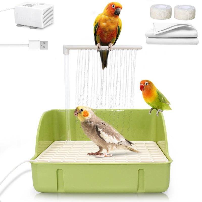 Jevnd Automatic Parakeet Bird Bath with Pump, Large Bird Shower Fountain Indoor Bathtub with Running Water, Parrot Bath Tub Faucet for Pet Birds, African Grey, Cockatiel, Conure, Budgie, Lovebird - Image 1