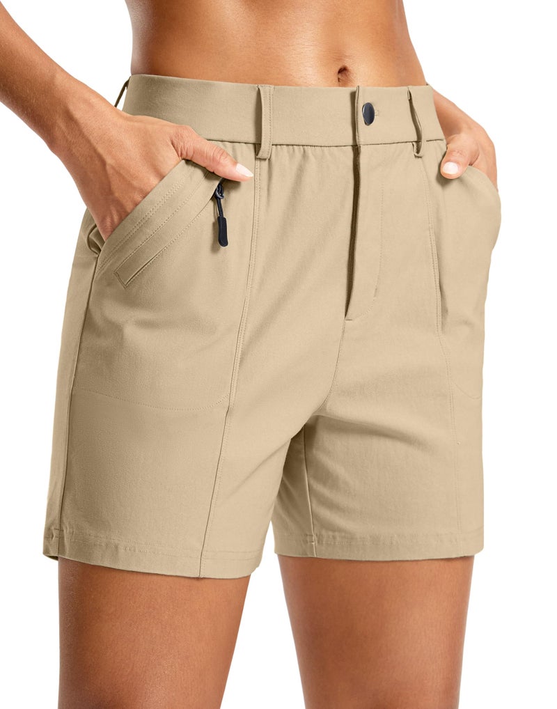 SANTINY Women's 5"/7" Hiking Golf Shorts Quick Dry Stretch Casual Work Shorts with Pockets for Women Walking Travel Summer (DustyKhaki_M) Khaki - Image 1