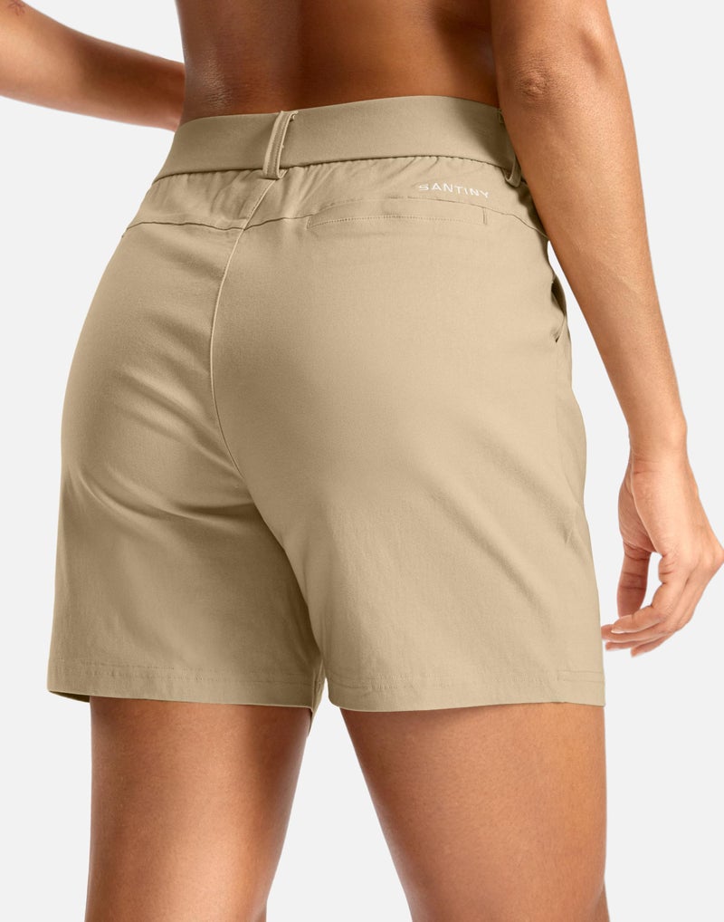 SANTINY Women's 5"/7" Hiking Golf Shorts Quick Dry Stretch Casual Work Shorts with Pockets for Women Walking Travel Summer (DustyKhaki_M) Khaki - Image 2