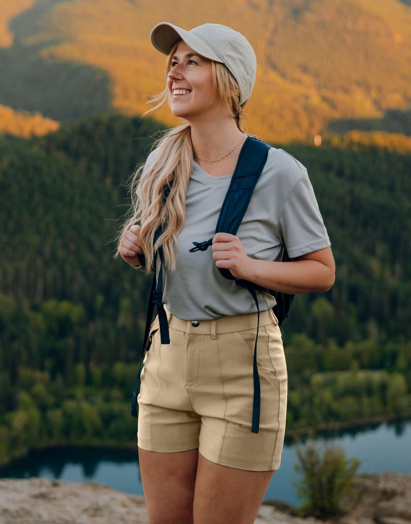 SANTINY Women's 5"/7" Hiking Golf Shorts Quick Dry Stretch Casual Work Shorts with Pockets for Women Walking Travel Summer (DustyKhaki_M) Khaki - Image 3