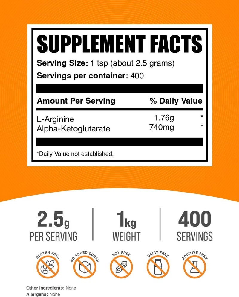 BulkSupplementscom AAKG Powder  Arginine AKG Supplement Nitric Oxide Supplement Unflavored  Gluten Free 25g per Serving 1kg 22 lbs Pack of 1 - Image 2
