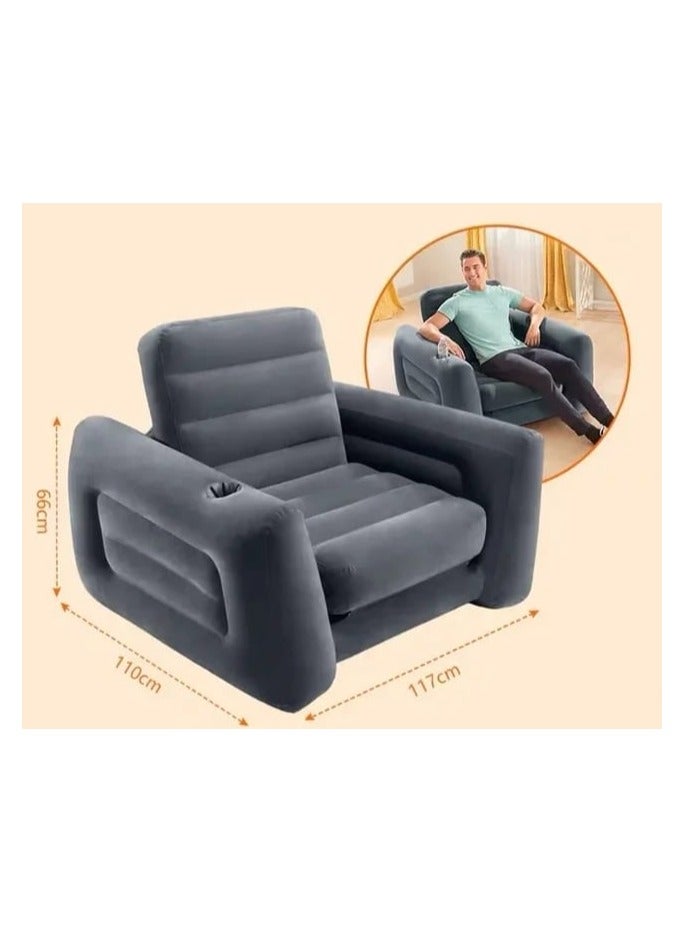 INTEX Inflatable 1 Seater Pull Out Sofa Bed  Compact & Versatile 17.78x33.2x36.83 cm Grey Couch for Indoor and Outdoor Use - Image 4