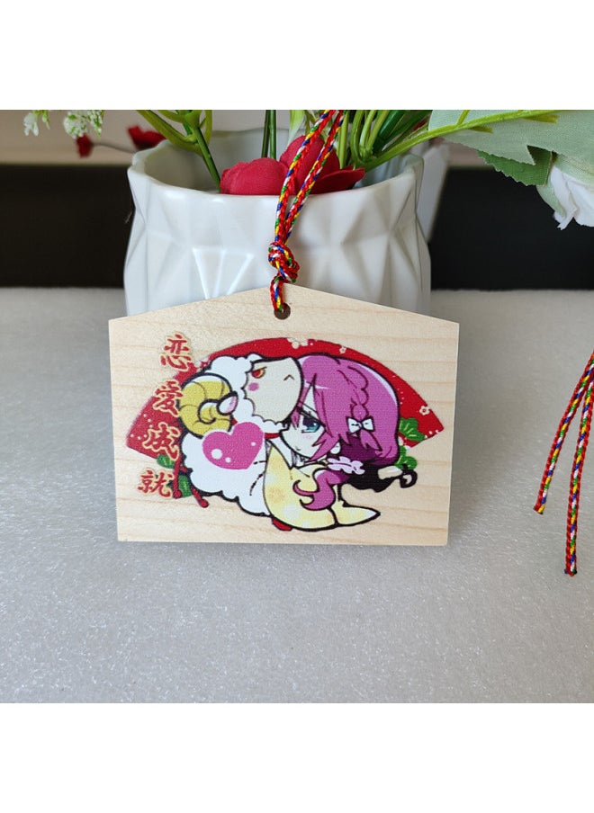 Animation Two-dimensional Thousands Of Love Flowers Wish Card Royal Guard Wish Card Solid Wood Card Listed In Japan Painted Horse Wood Card Cong Rain-Color:12—manting Rutin Flower (size 12*8*0.6cm) 10 Pieces  - Image 1