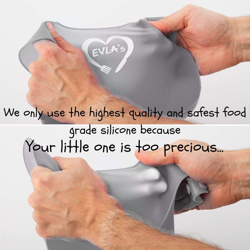 EVLA'S Baby Feeding Set - Adjustable Silicone Bibs, Divided Plate, Suction Bowl with Lid, Soft Spoons for Toddlers - Baby Led Weaning Supplies, Registry Must Have! - Image 2
