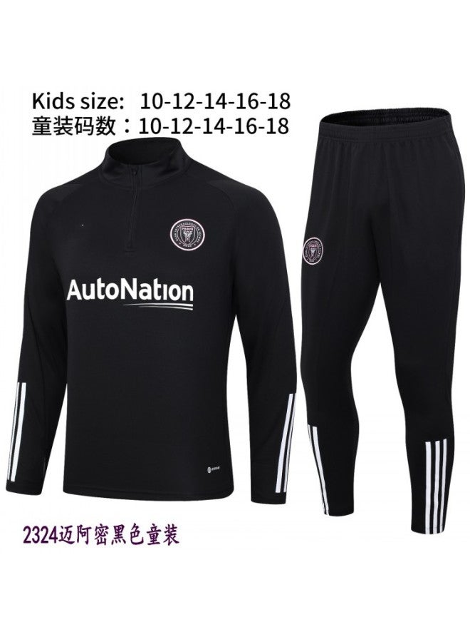 Real Madrid 2324 Football Uniform Children's Training Uniform Long Sleeve Suit Half Zipper Miami Team Uniform Jersey Sports Trousers