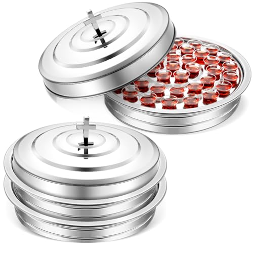 Jingmore Communion 2 Trays with Lid Christmas Holy Wine Serving Trays House up 80 Cups Stacking Stainless Steel Churches Ware Wine Bread Christmas Party Supplies(Silver) - Image 1