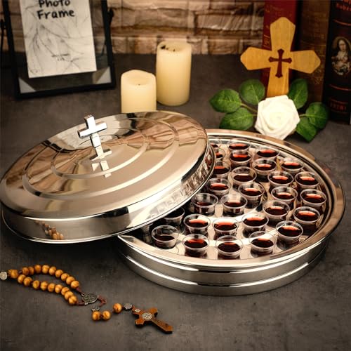 Jingmore Communion 2 Trays with Lid Christmas Holy Wine Serving Trays House up 80 Cups Stacking Stainless Steel Churches Ware Wine Bread Christmas Party Supplies(Silver) - Image 4