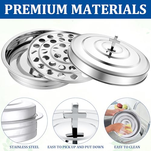 Jingmore Communion 2 Trays with Lid Christmas Holy Wine Serving Trays House up 80 Cups Stacking Stainless Steel Churches Ware Wine Bread Christmas Party Supplies(Silver) - Image 3