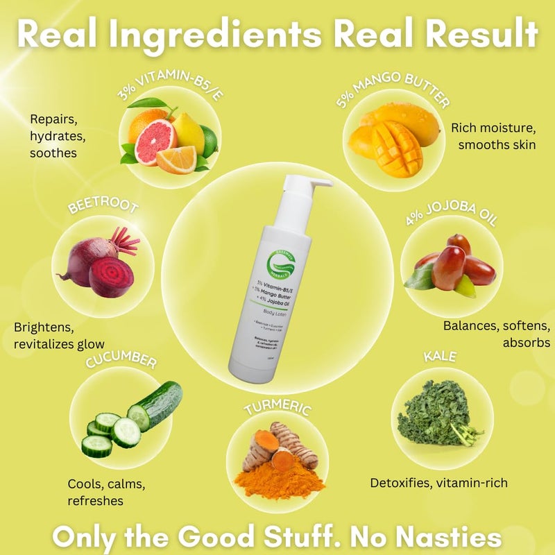 Greenviv 3% Vitamin B5 & E + 5% Mango Butter + 4% Jojoba Oil Glow & Nourish Body Lotion | Lightweight & Fast-Absorbing for Balanced Skin | 200ml - Image 5