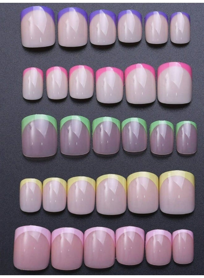 KHAJUL 240-Piece Short Round Press-On Nails, Multi-Color Mixed Fake Nail Patches for Nail Art Supplies (Pink, Green, Purple,Yellow) - Image 5