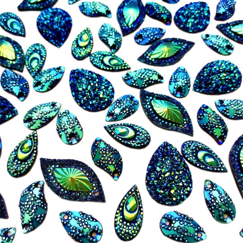 Bi.Dw.M 110pcs Special Effect Blue AB Sew on Rhinestones Flatback Sewing for Crafts Clothes Dress Garments Decorations 