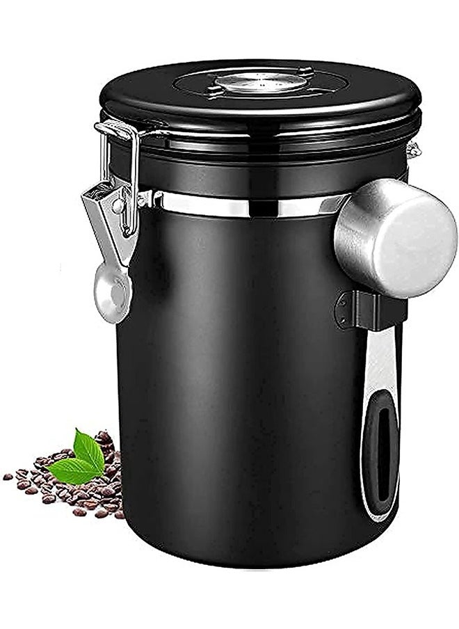 Arabest - Coffee Canister Stainless Steel Food Storage Container with Date Tracker, CO2 Release Valve and Measuring Scoop for Beans Grounds Tea Flour Cereal Sugar, Black - Image 1