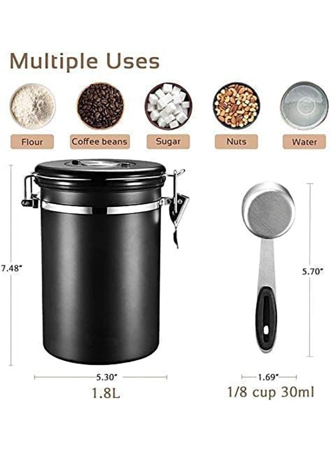 Arabest - Coffee Canister Stainless Steel Food Storage Container with Date Tracker, CO2 Release Valve and Measuring Scoop for Beans Grounds Tea Flour Cereal Sugar, Black - Image 1