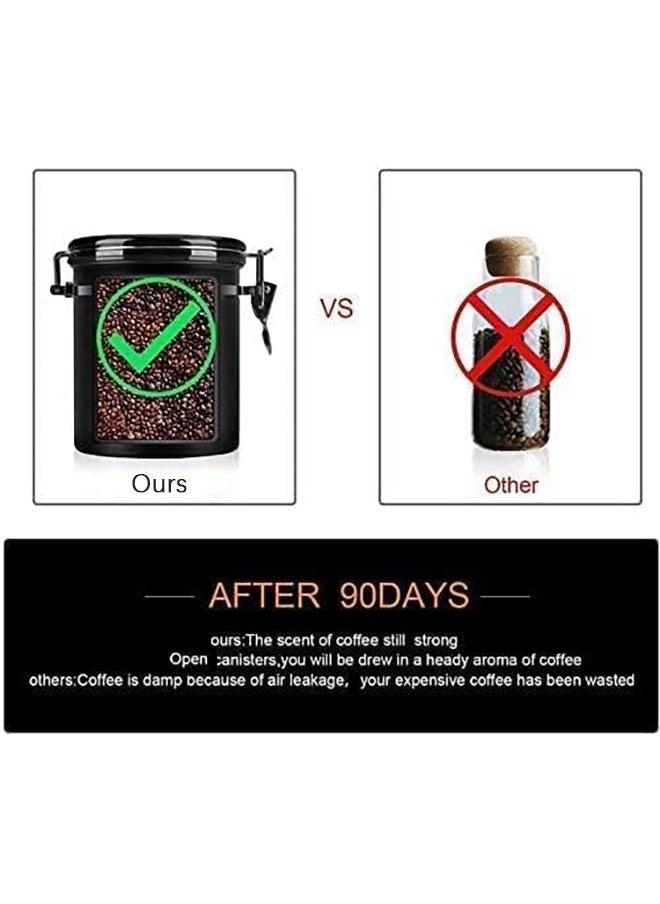 Arabest - Coffee Canister Stainless Steel Food Storage Container with Date Tracker, CO2 Release Valve and Measuring Scoop for Beans Grounds Tea Flour Cereal Sugar, Black - Image 1