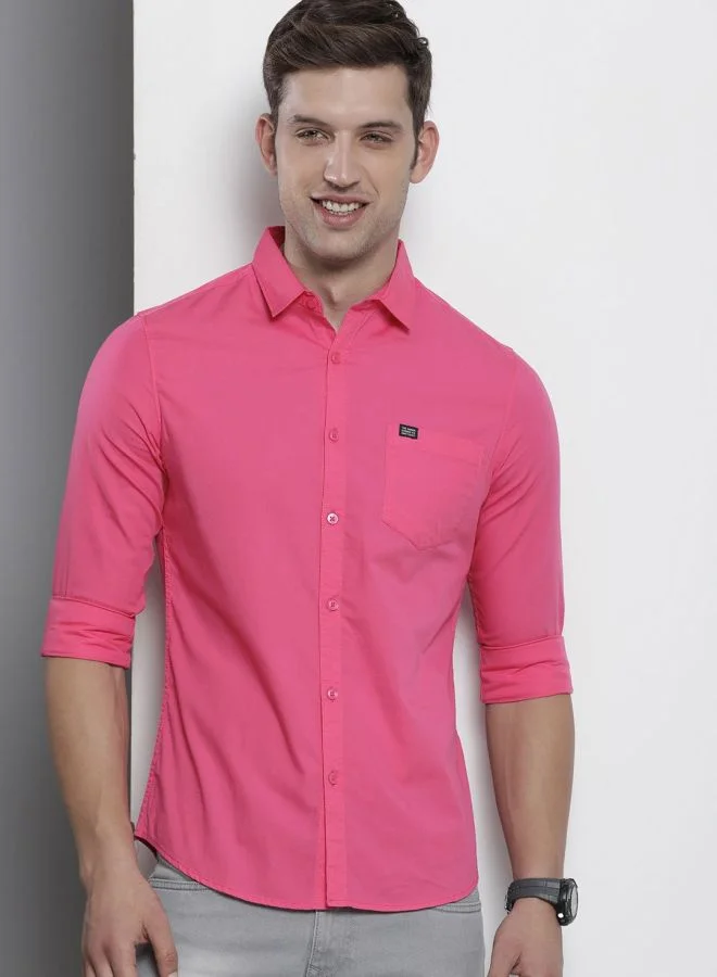 The Indian Garage Co Men Slim Fit Solid Full Sleeves Cutaway Collar Casual Shirt