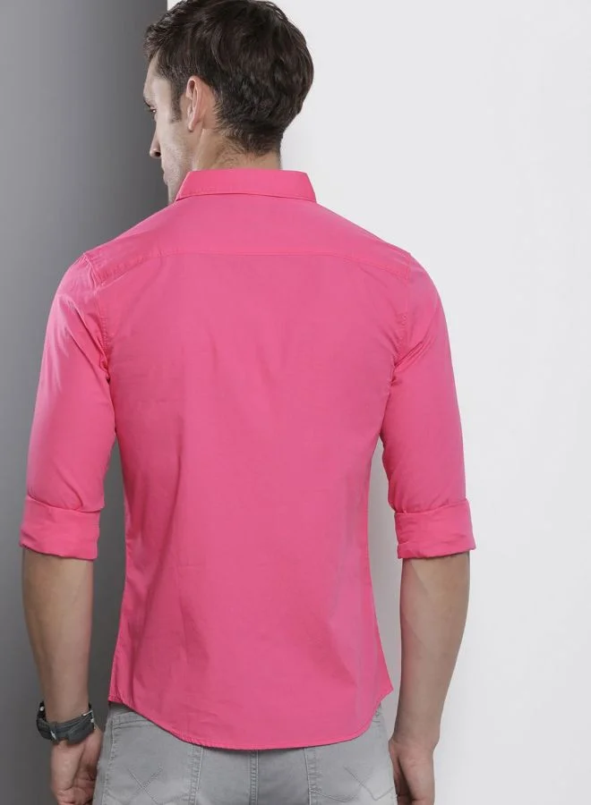 The Indian Garage Co Men Slim Fit Solid Full Sleeves Cutaway Collar Casual Shirt