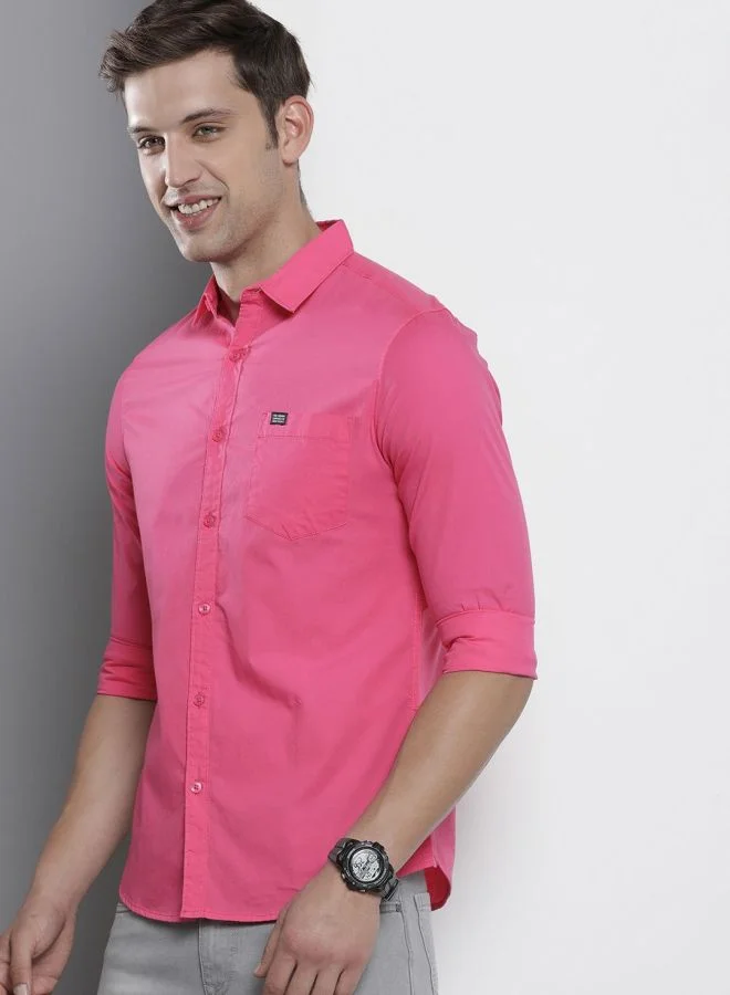 The Indian Garage Co Men Slim Fit Solid Full Sleeves Cutaway Collar Casual Shirt