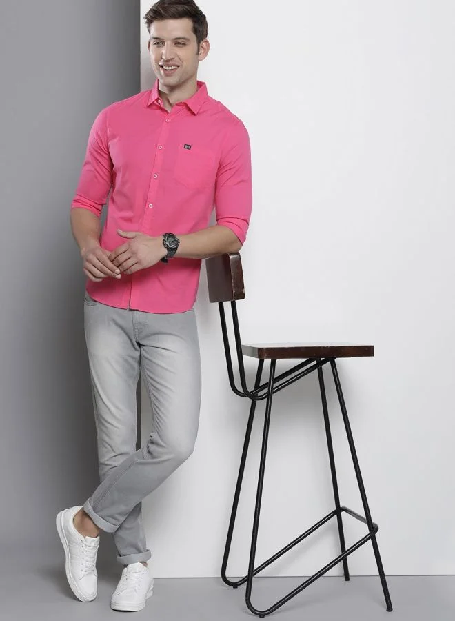 The Indian Garage Co Men Slim Fit Solid Full Sleeves Cutaway Collar Casual Shirt