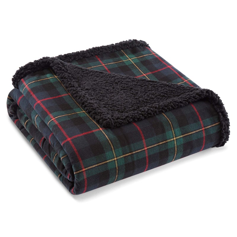 Eddie Bauer - Throw Blanket, Brushed Fleece & Plush Sherpa Bedding, Throw Blanket for Couch & Bed (Pine Tartan Dark Green, 50" x 60") - Image 1