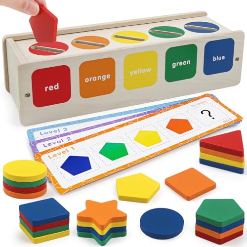 ROOCHKD Wooden Sorting Toys Montessori Color Shape Sorter Class Activity Toddlers Fine Motor Game for Colors and Shapes Recognition Xmas Stocking stuffers New Year Gifts for 25 Year Old Boys and Girls - Image 1