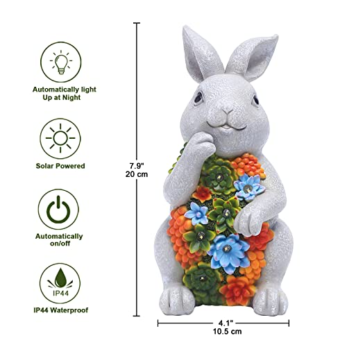 Nacome Garden Outdoor Statues Bunny with Succulent and 7 LED Lights – Lawn Decor for Patio, Balcony, Yard Ornament - Unique Housewarming Gifts - Image 4