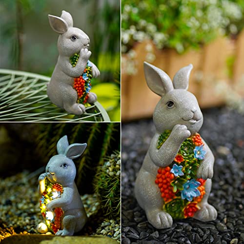 Nacome Garden Outdoor Statues Bunny with Succulent and 7 LED Lights – Lawn Decor for Patio, Balcony, Yard Ornament - Unique Housewarming Gifts - Image 3