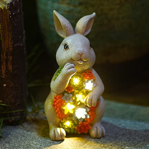 Nacome Garden Outdoor Statues Bunny with Succulent and 7 LED Lights – Lawn Decor for Patio, Balcony, Yard Ornament - Unique Housewarming Gifts - Image 1