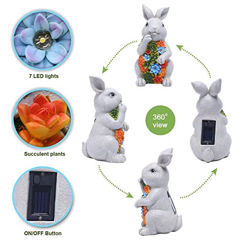 Nacome Garden Outdoor Statues Bunny with Succulent and 7 LED Lights – Lawn Decor for Patio, Balcony, Yard Ornament - Unique Housewarming Gifts - Image 5