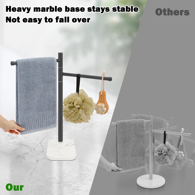 Winmien Standing Hand Towel Holder, Hand Towel Stand with Marble Base, 304 Stainless Steel Towel Rack with 2 Swivel Arm, Countertop Stand Towel Ring Towel Bar for Bathroom (Matte Black) - Image 5
