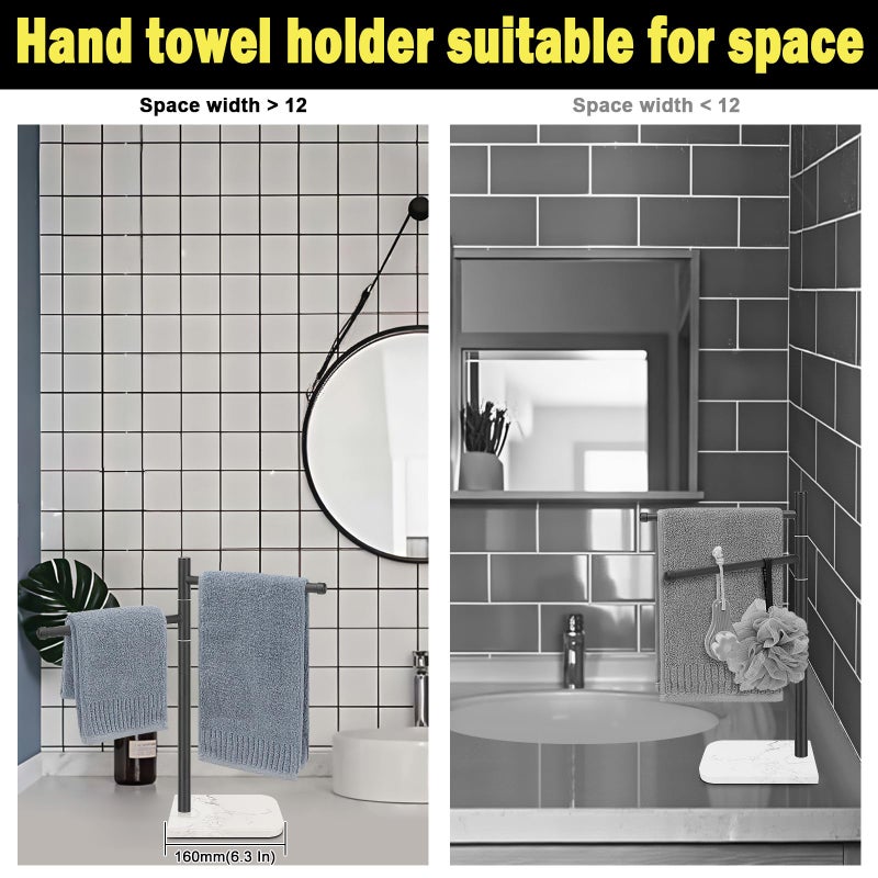 Winmien Standing Hand Towel Holder, Hand Towel Stand with Marble Base, 304 Stainless Steel Towel Rack with 2 Swivel Arm, Countertop Stand Towel Ring Towel Bar for Bathroom (Matte Black) - Image 3