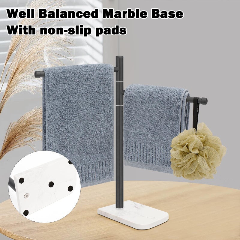 Winmien Standing Hand Towel Holder, Hand Towel Stand with Marble Base, 304 Stainless Steel Towel Rack with 2 Swivel Arm, Countertop Stand Towel Ring Towel Bar for Bathroom (Matte Black) - Image 4
