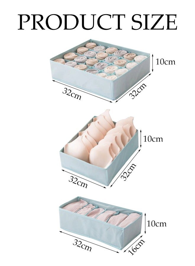 DUNISO 3 Pcs Underwear Drawer Organizer，Foldable Cabinet Organizer ,Stackable Storage Box，Space Saving,Sturdy and Durable,for Baby Clothes, Bra, Socks, Underwear, Ties (Blue)  - Image 2
