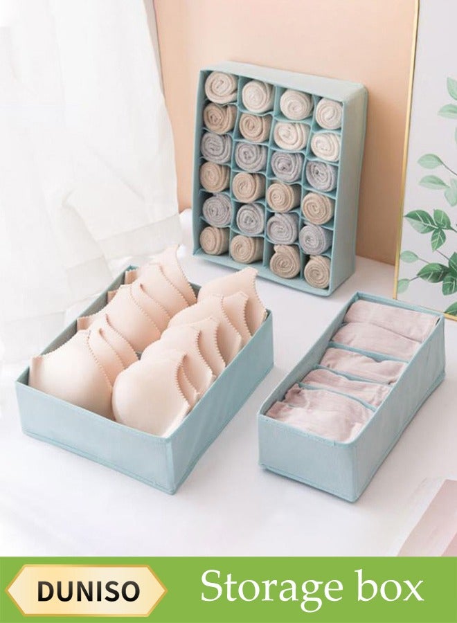 DUNISO 3 Pcs Underwear Drawer Organizer，Foldable Cabinet Organizer ,Stackable Storage Box，Space Saving,Sturdy and Durable,for Baby Clothes, Bra, Socks, Underwear, Ties (Blue)  - Image 1