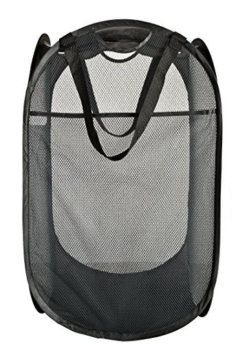 DAZZ PRO-MART  Deluxe Mesh Pop-Up Laundry Hamper with Side Pocket and Handles, Black - Image 1