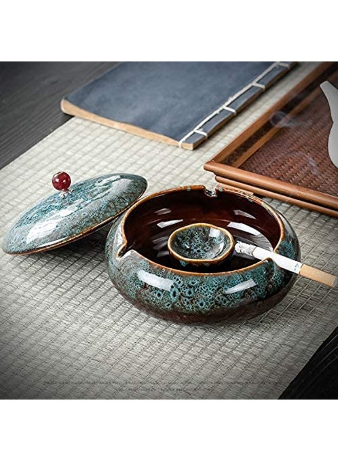 Glsairy 5.7" Ceramic Ashtray with Lids Windproof Cigarette Ashtray for Indoor or Outdoor Use Ash Holder for Smokers Desktop Smoking Ash Tray for Home Office Decoration - Image 4