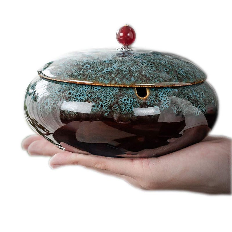 Glsairy 5.7" Ceramic Ashtray with Lids Windproof Cigarette Ashtray for Indoor or Outdoor Use Ash Holder for Smokers Desktop Smoking Ash Tray for Home Office Decoration - Image 1