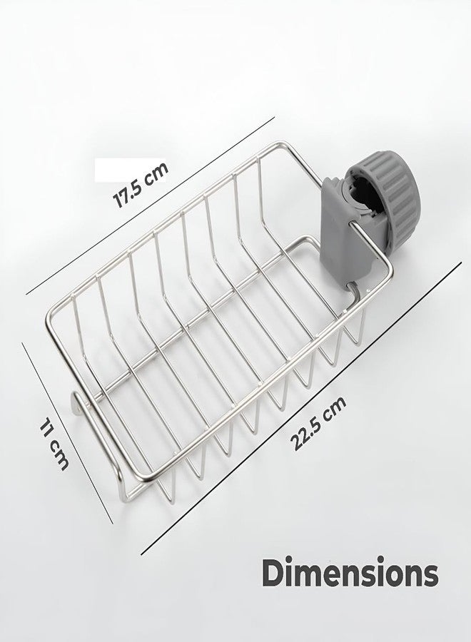MeeTo Stainless Steel Sink Caddy Organizer, Tap Organiser Clip Storage Rack Practical Home Kitchen Drain Rack with Towel Holder for Soap- Pack of 1 - Image 2